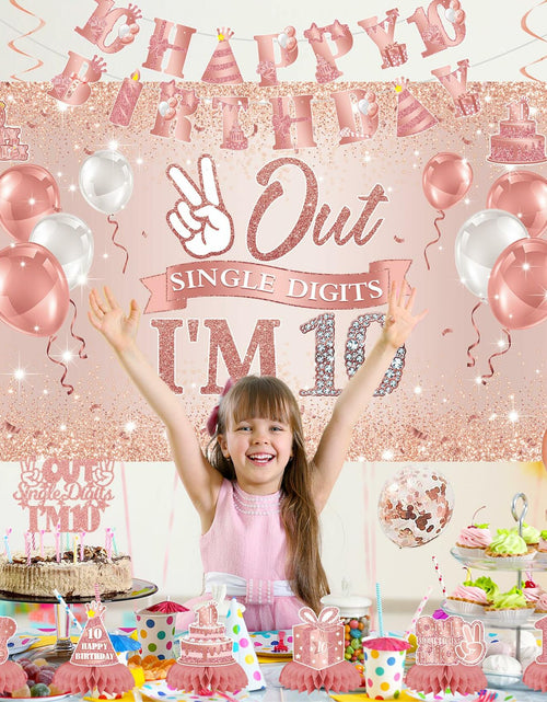 Load image into Gallery viewer, Holkcog Happy 10th Birthday Decorations Girl Rose Gold Banner Party Supplies
