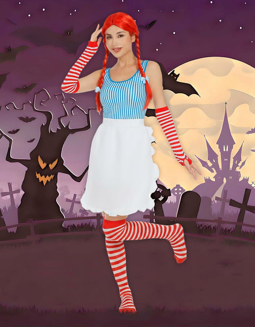 Load image into Gallery viewer, POEWAUVE Women Halloween Fast Food Costume Set Wig Apron Socks Gloves
