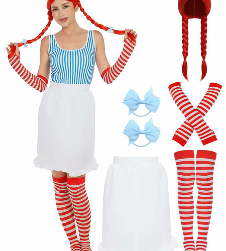POEWAUVE Women Halloween Fast Food Costume Set Wig Apron Socks Gloves