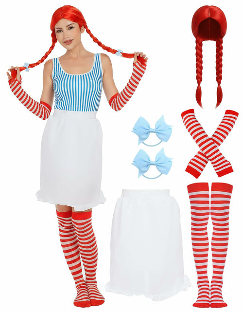 Load image into Gallery viewer, POEWAUVE Women Halloween Fast Food Costume Set Wig Apron Socks Gloves
