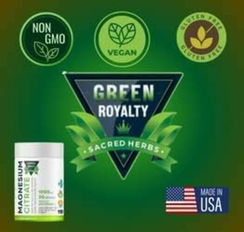 Load image into Gallery viewer, GREEN ROYALTY Magnesium Citrate 1000mg 60 Vegan Capsules Gluten Free USA
