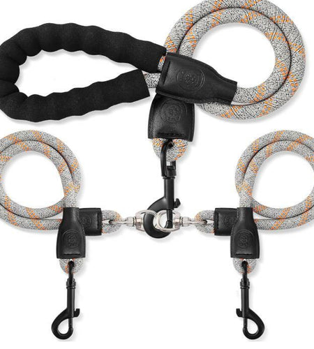 Mengbei Tribe Double Dog Leash Detachable 360° Swivel Reflective Grey Size L