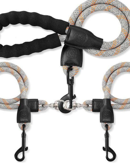 Load image into Gallery viewer, Mengbei Tribe Double Dog Leash Detachable 360° Swivel Reflective Grey Size L
