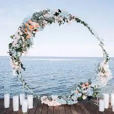 Load image into Gallery viewer, HEOMU Round Backdrop Balloon Arch Stand 7.3FT Gold Metal Art Deco
