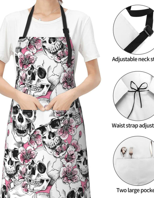 Load image into Gallery viewer, Fenmshairy Sugar Skull Flower Chef Apron Adjustable Neck 2 Pockets One Size
