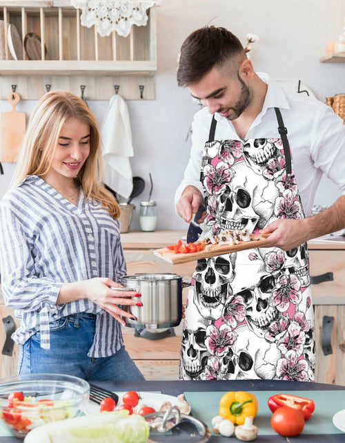Load image into Gallery viewer, Fenmshairy Sugar Skull Flower Chef Apron Adjustable Neck 2 Pockets One Size
