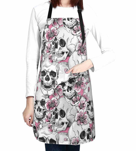 Fenmshairy Sugar Skull Flower Chef Apron Adjustable Neck 2 Pockets One Size