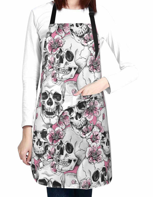 Load image into Gallery viewer, Fenmshairy Sugar Skull Flower Chef Apron Adjustable Neck 2 Pockets One Size
