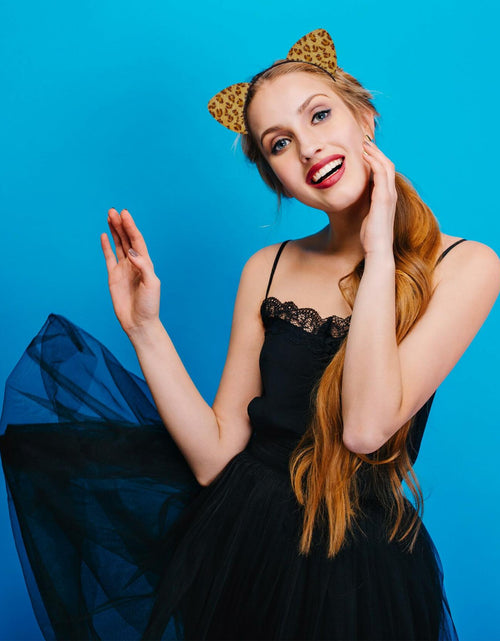 Load image into Gallery viewer, IGMaryBox Cat Ears Headband Black Velvet Leopard Print Animal Hairband

