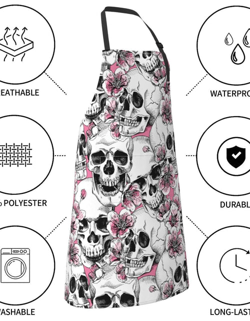 Load image into Gallery viewer, Fenmshairy Sugar Skull Flower Chef Apron Adjustable Neck 2 Pockets One Size
