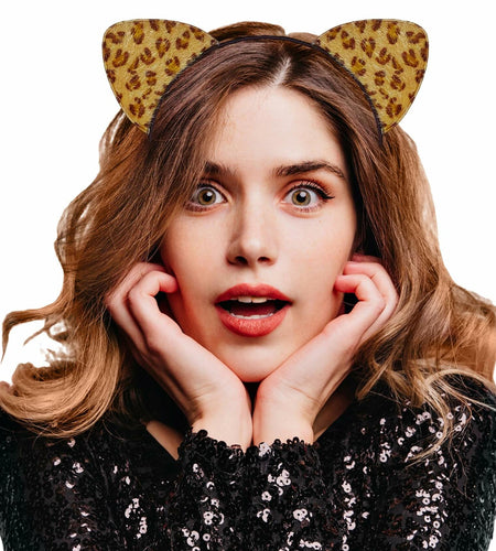 IGMaryBox Cat Ears Headband Black Velvet Leopard Print Animal Hairband