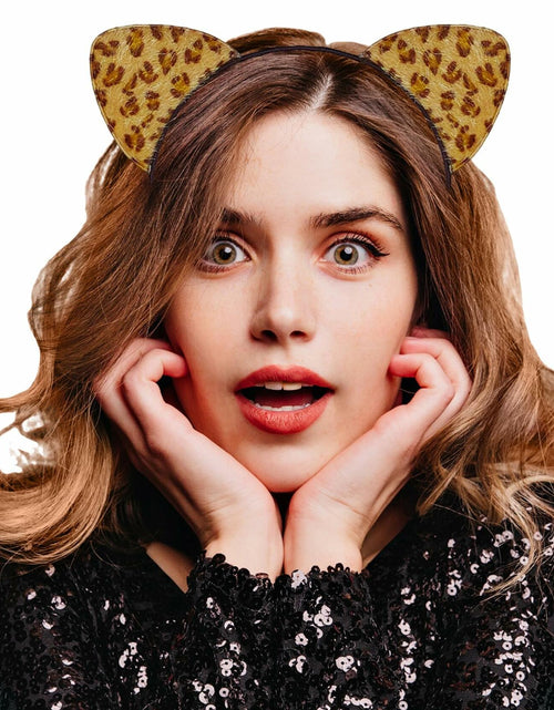 Load image into Gallery viewer, IGMaryBox Cat Ears Headband Black Velvet Leopard Print Animal Hairband
