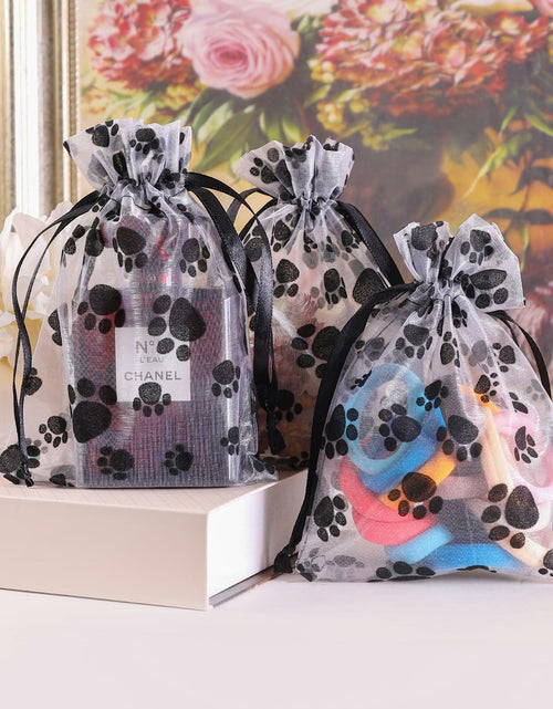 Load image into Gallery viewer, SHYRABBIT Paw Print Organza Drawstring Bags 8x12in White 10pcs
