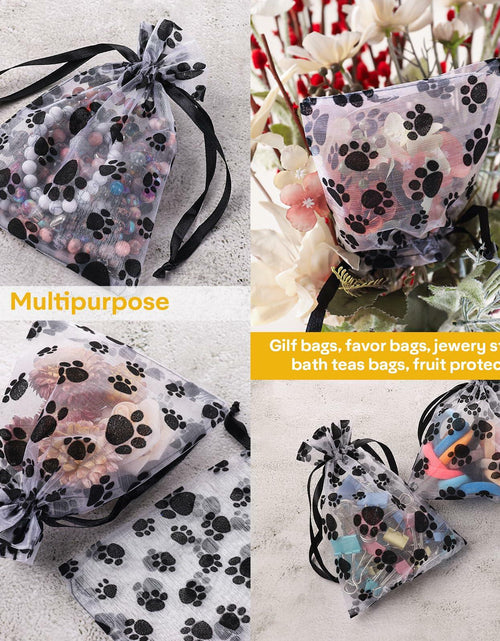 Load image into Gallery viewer, SHYRABBIT Paw Print Organza Drawstring Bags 8x12in White 10pcs
