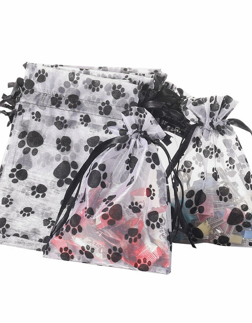 Load image into Gallery viewer, SHYRABBIT Paw Print Organza Drawstring Bags 8x12in White 10pcs
