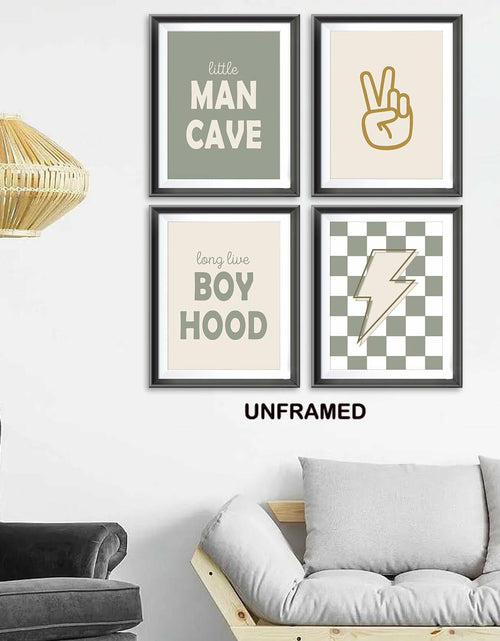 Load image into Gallery viewer, AEHIE Little Man Cave Retro Checkered Lightning Peace Sign 8x10in 4pcs Green
