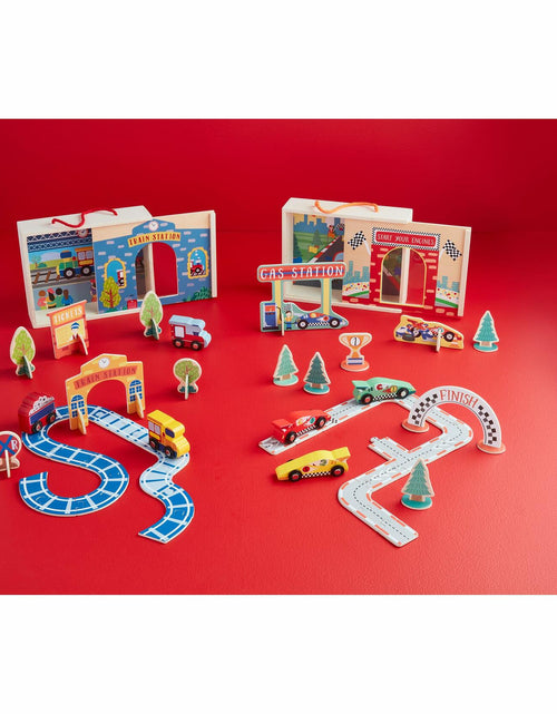 Load image into Gallery viewer, Mud Pie Children Wood Racecar Boxed Set 3.5lbs Toy Gift
