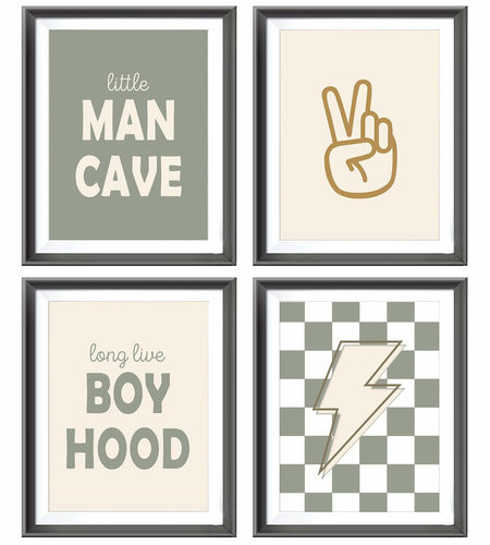 AEHIE Little Man Cave Retro Checkered Lightning Peace Sign 8x10in 4pcs Green
