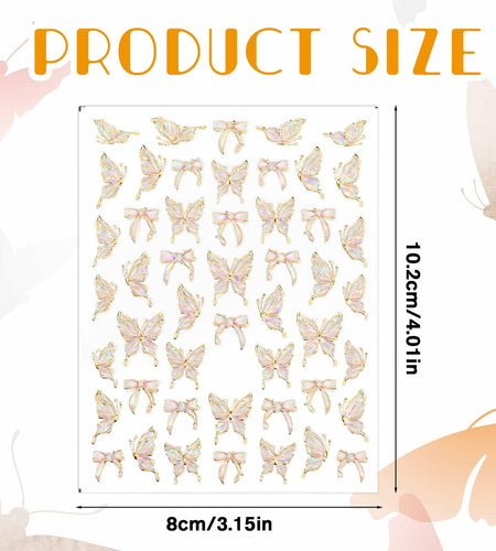 Prasacco Butterfly Nail Stickers 5D Embossed Gold Shell Nail Art Decals