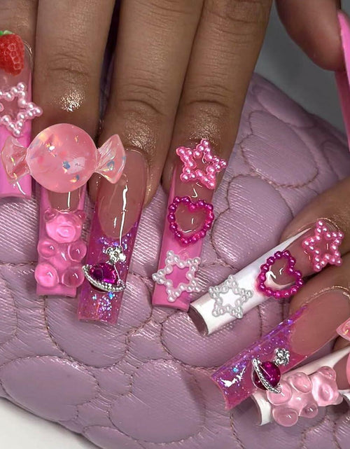 Load image into Gallery viewer, YEFIUO Pink Press On Nails 24 Pcs Long Square Full Cover Acrylic Set
