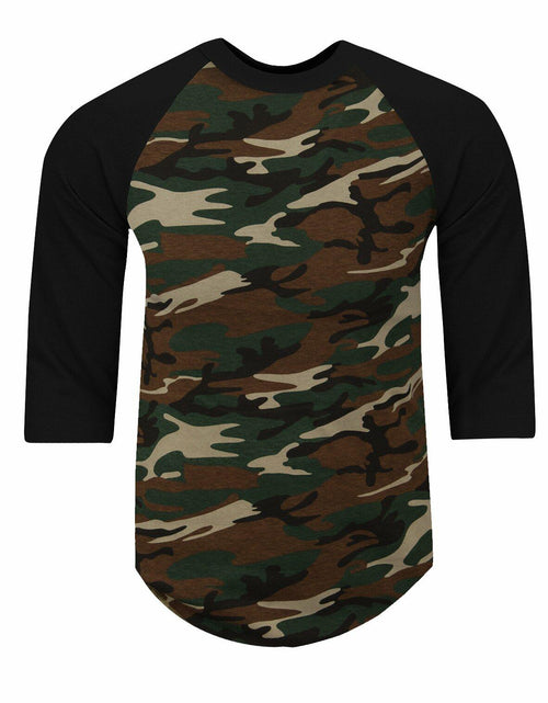 Load image into Gallery viewer, Shaka Wear Baseball Raglan Shirt 3/4 Sleeve Camo Green/Black Size M
