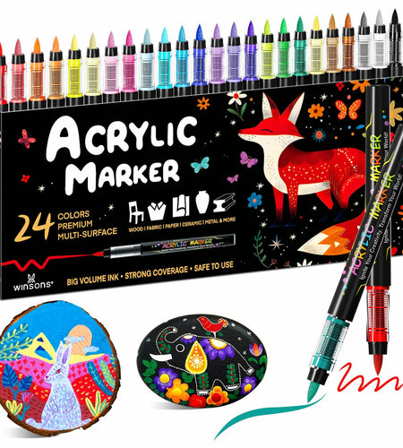 WINSONS 24 Colors Direct Liquid Ink Permanent Acrylic Markers Multi-Surface