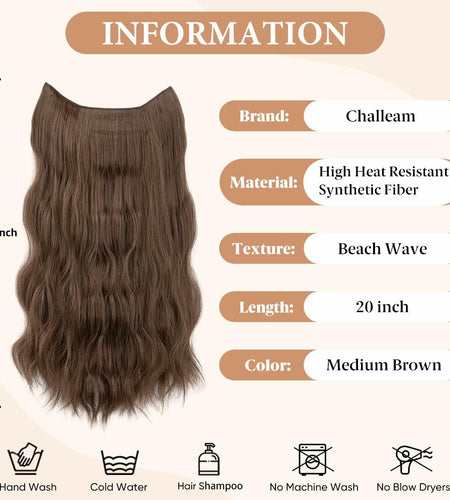 challeam Invisible Transparent Wire Hair Extensions Wavy Curly Long Synthetic