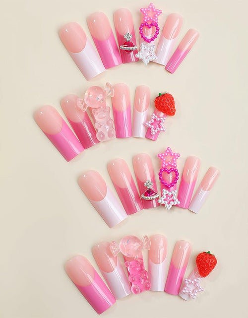 Load image into Gallery viewer, YEFIUO Pink Press On Nails 24 Pcs Long Square Full Cover Acrylic Set

