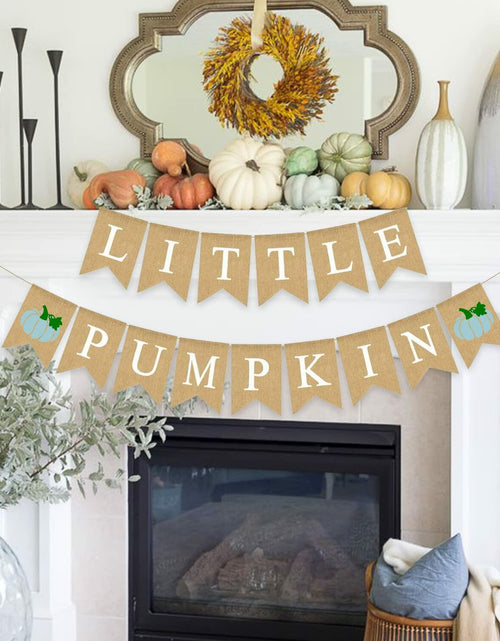 Load image into Gallery viewer, Gankbite Blue Pumpkin Burlap Banner Baby Shower Garland Rustic Harvest

