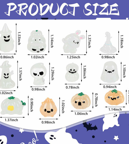 CCINEE 12pcs Halloween Mini Resin Tombstone Pumpkin Ghost Figurines Luminous