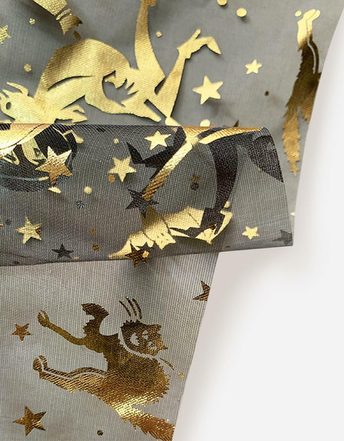 Load image into Gallery viewer, Sioloc Halloween Table Runner Gold Foil Witch Bat Pumpkin Sheer Polyester
