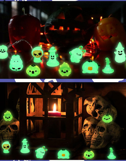 Load image into Gallery viewer, CCINEE 12pcs Halloween Mini Resin Tombstone Pumpkin Ghost Figurines Luminous

