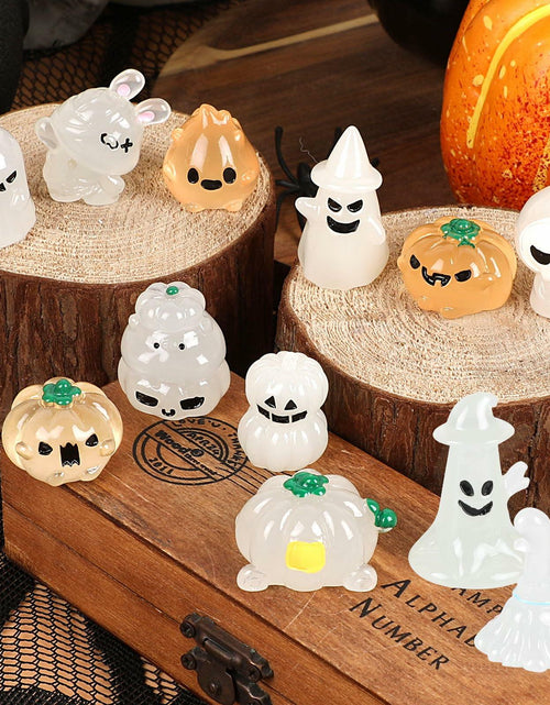 Load image into Gallery viewer, CCINEE 12pcs Halloween Mini Resin Tombstone Pumpkin Ghost Figurines Luminous
