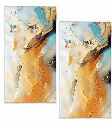 BIGXIUKA Gold Blue Marble Hand Towels Set of 2 28x14 Inch