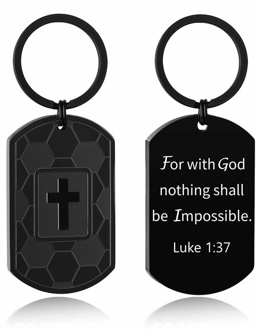 Load image into Gallery viewer, Miss Chipmunk Football Bible Verse Keychain Luke 1:37 Black Stainless Steel
