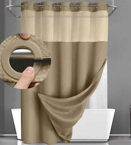 YellyHommy No Hook Shower Curtain Snap Liner Set Cyan 87x72