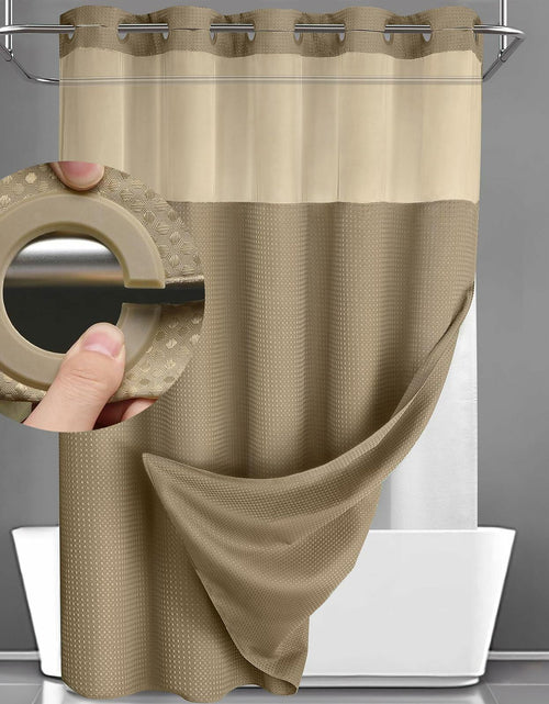 Load image into Gallery viewer, YellyHommy No Hook Shower Curtain Snap Liner Set Cyan 87x72
