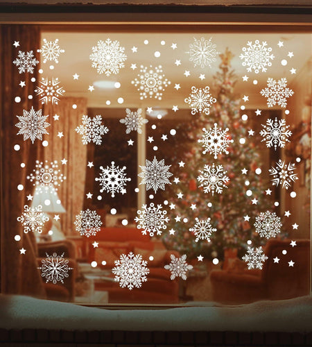 AHEONLAR 142PCS Christmas Window Static Cling Stickers Waterproof White Vinyl