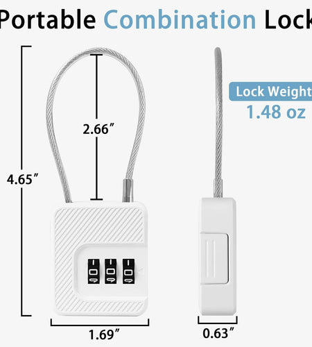 Coipdfty 3-Digit Combination Lock Flexible Steel Cable Waterproof White 1 Pack