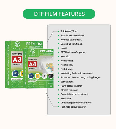 Yadel DTF Transfer Film A3 30 Pieces YL-0030 Easy Image Transfer Sheets
