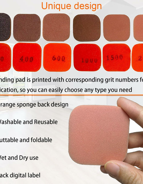 Load image into Gallery viewer, Toromp 2x2 Inch Soft Touch Sanding Pads 27 Pack Orange 320-3500 Grit
