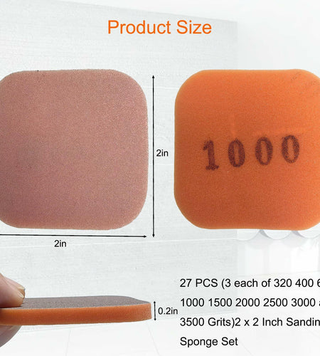 Toromp 2x2 Inch Soft Touch Sanding Pads 27 Pack Orange 320-3500 Grit