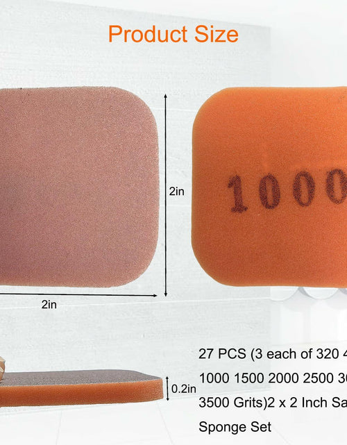 Load image into Gallery viewer, Toromp 2x2 Inch Soft Touch Sanding Pads 27 Pack Orange 320-3500 Grit
