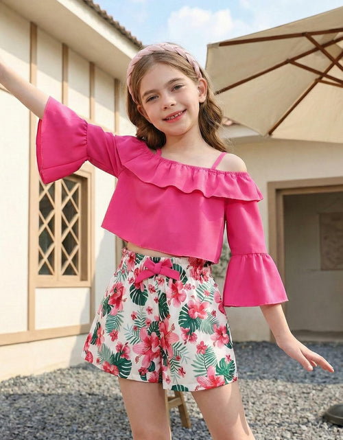Load image into Gallery viewer, YOURUIKEY Girls Summer Halter Crop Top Floral Shorts Set Rose Red 11-12
