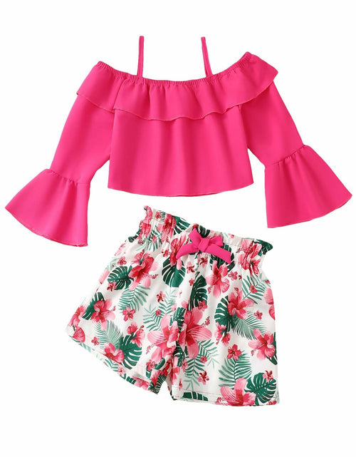 Load image into Gallery viewer, YOURUIKEY Girls Summer Halter Crop Top Floral Shorts Set Rose Red 11-12
