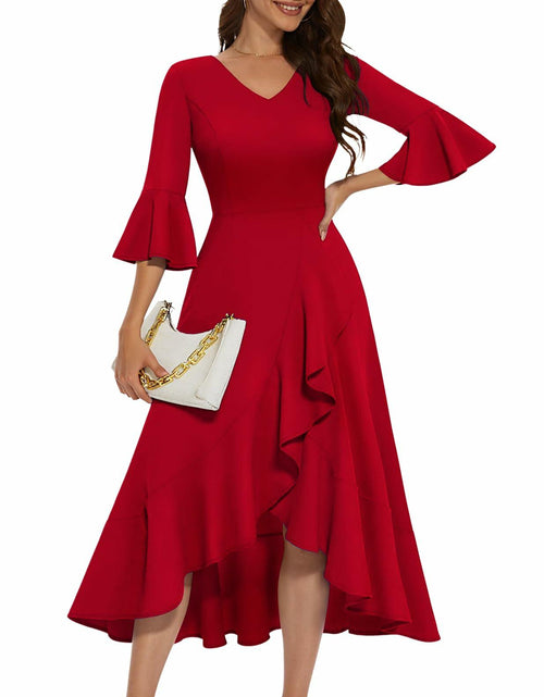 Load image into Gallery viewer, HomRain Elegant Formal Ruffle Hem Dress Red Size 3XL
