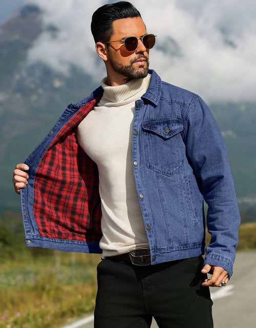 Load image into Gallery viewer, KAVIANA Men's Denim Jacket Flannel Lined Snap Closure Navy Blue Size XX-L
