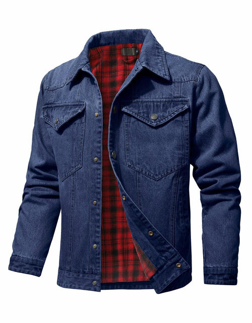 Load image into Gallery viewer, KAVIANA Men's Denim Jacket Flannel Lined Snap Closure Navy Blue Size XX-L
