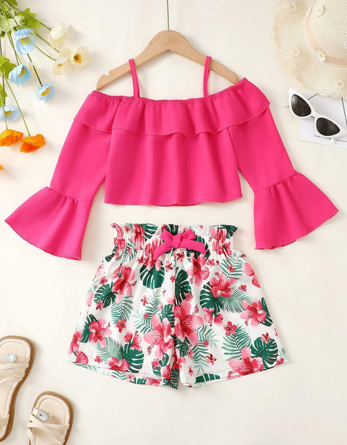 Load image into Gallery viewer, YOURUIKEY Girls Summer Halter Crop Top Floral Shorts Set Rose Red 11-12
