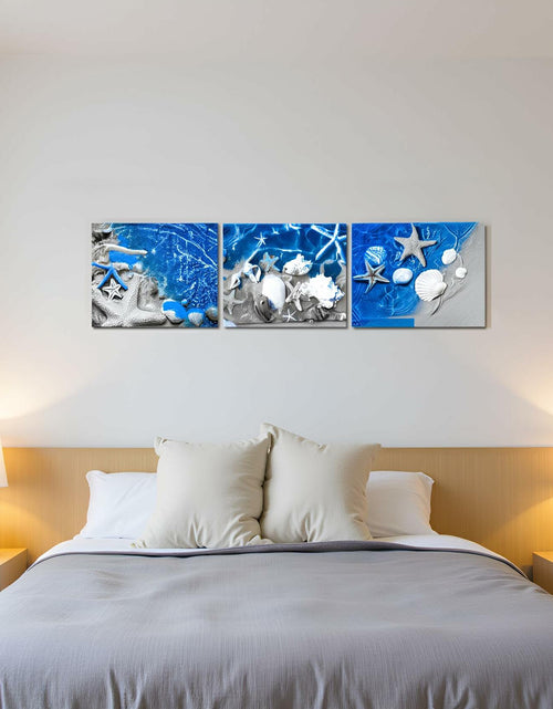 Load image into Gallery viewer, FuShvre Beach Canvas Wall Art Sea Shell Pictures Blue 12x16 3pcs Coastal
